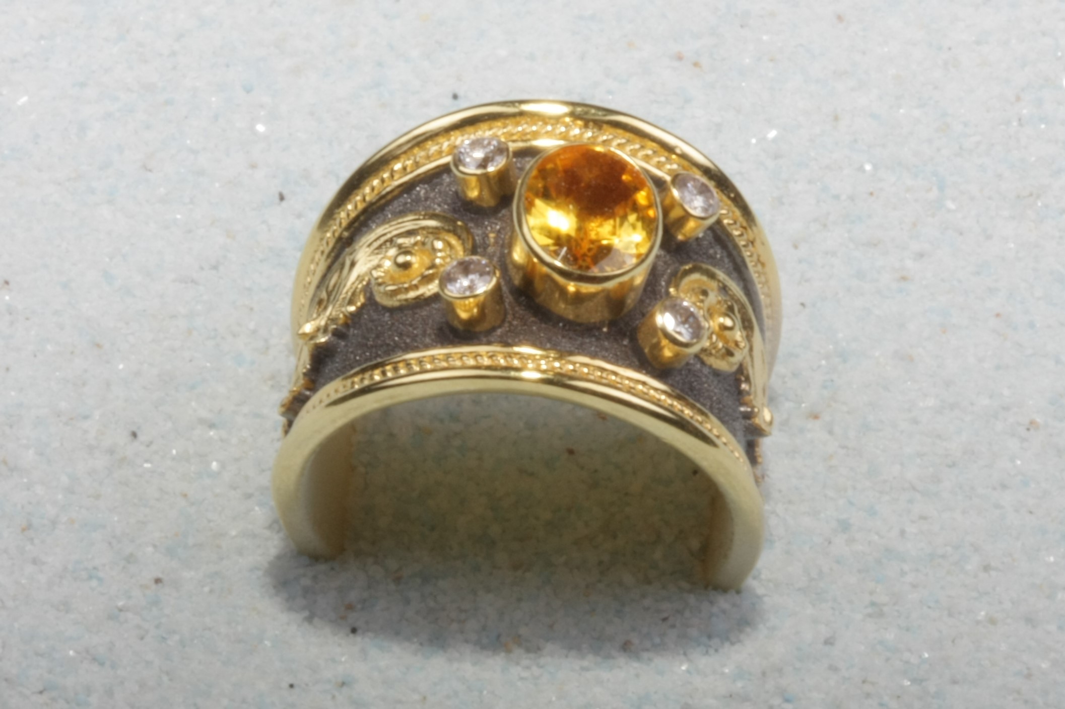 two tone 18k gold ring orange stone