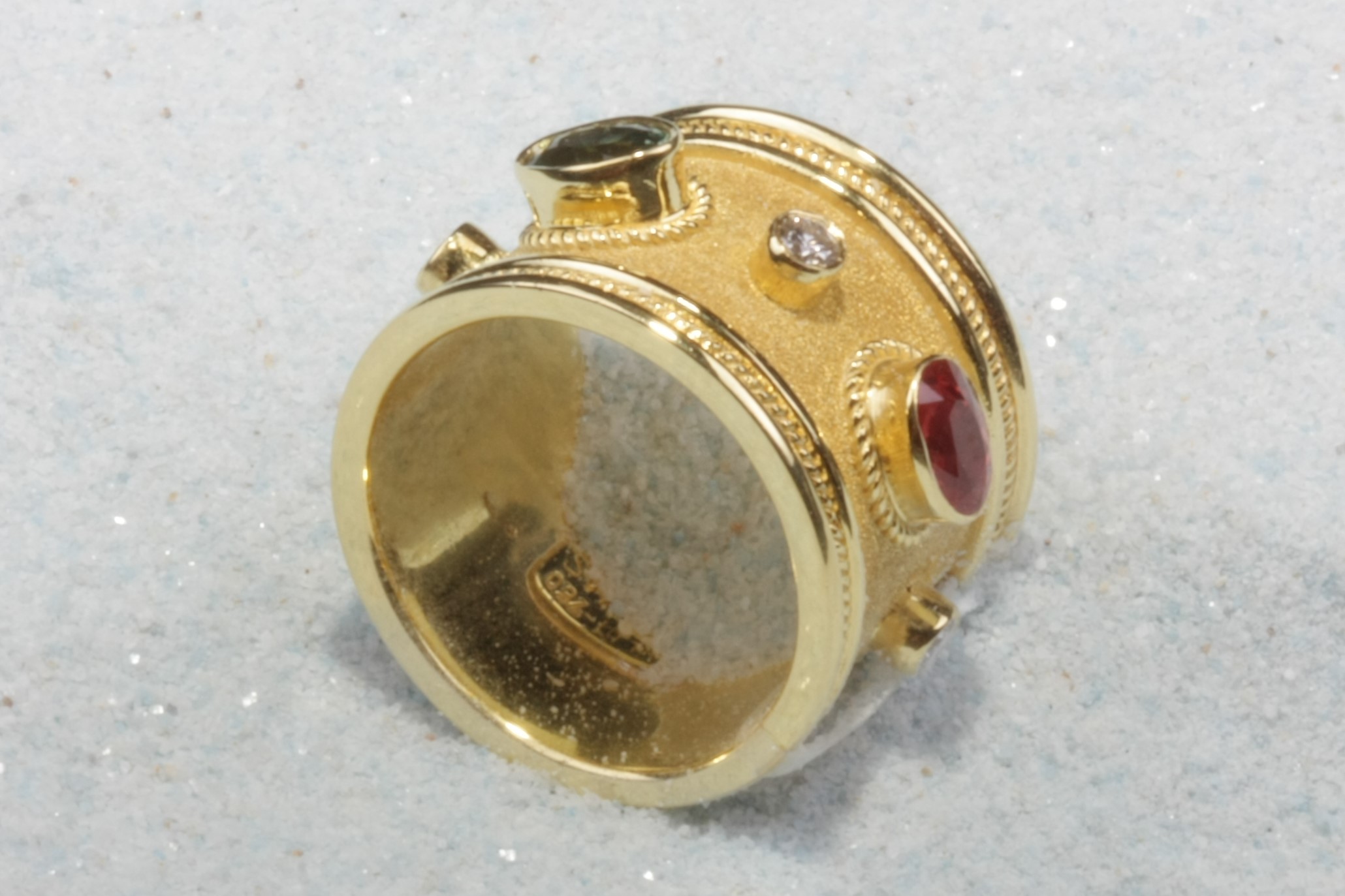 gold tone silver rin -2stone