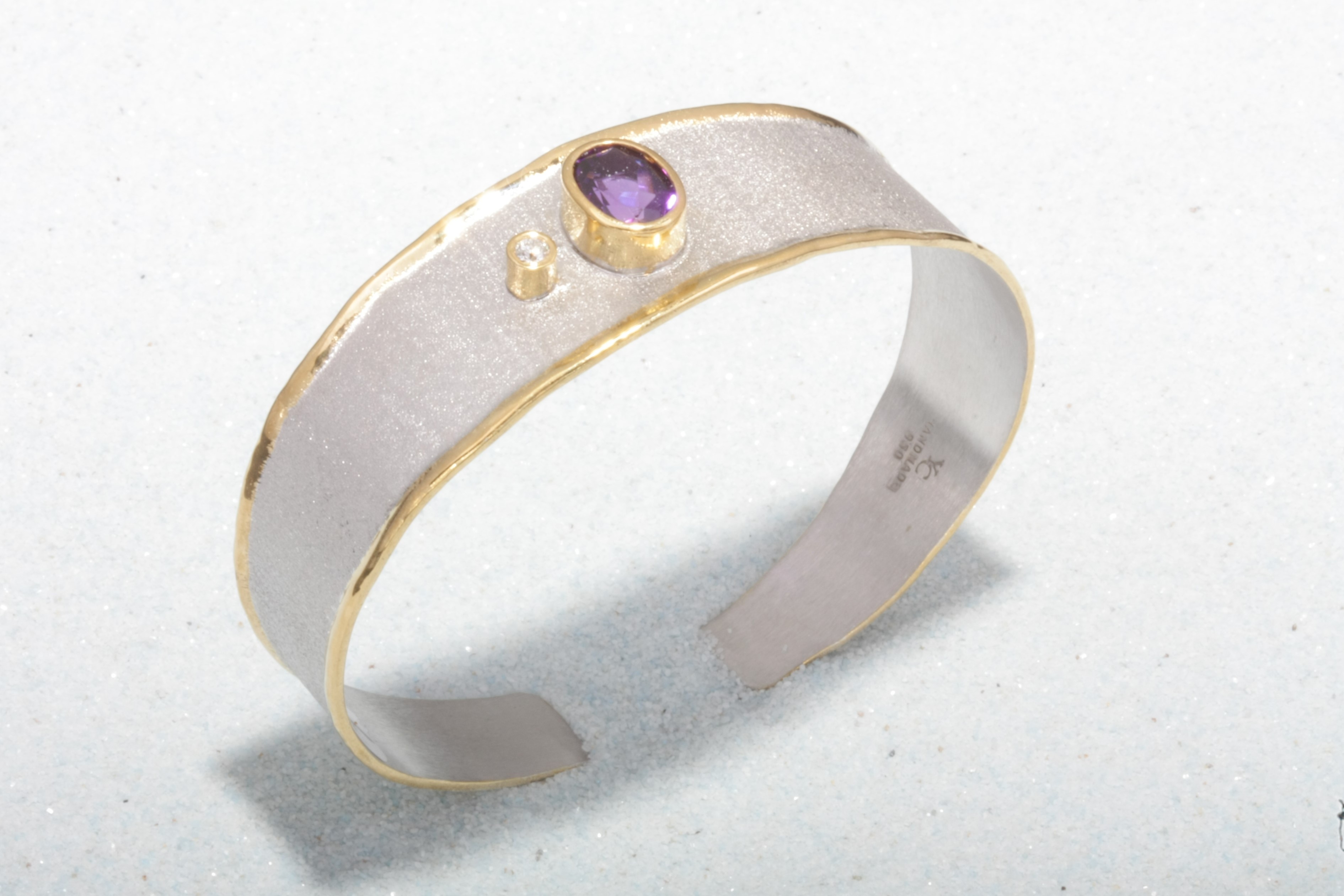 two tone silver bracelet amythyst