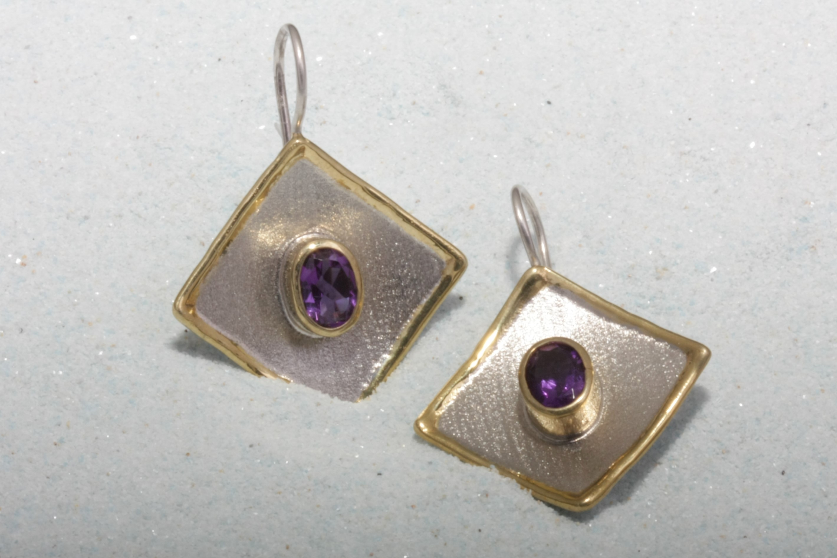 two tone silver earrings amythyst diamond
