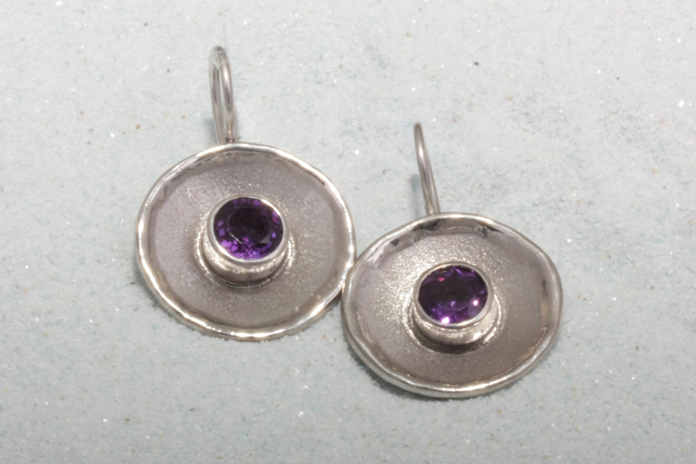 silver earrings amythyst circle