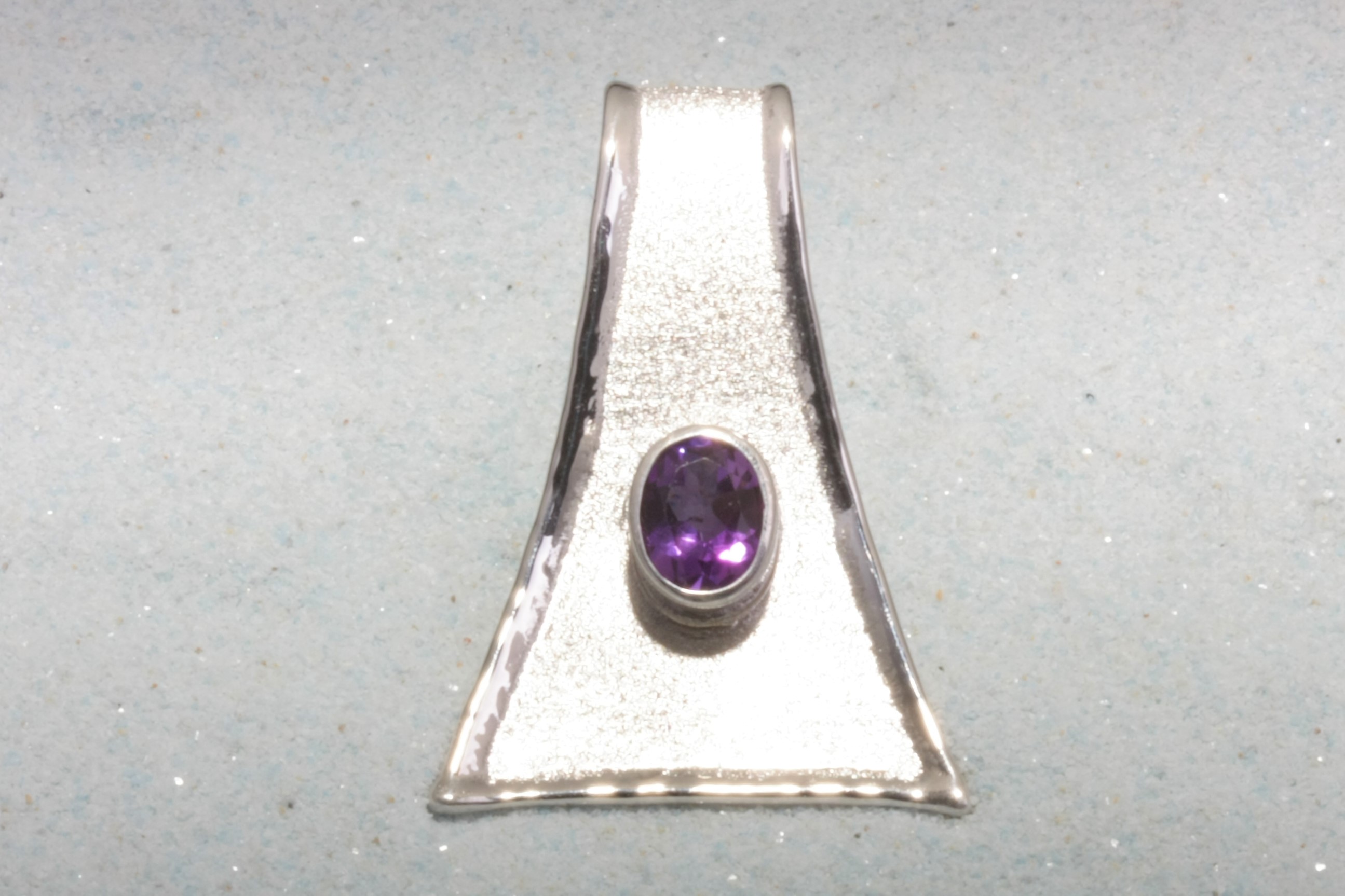silver pendant amythyst triangle