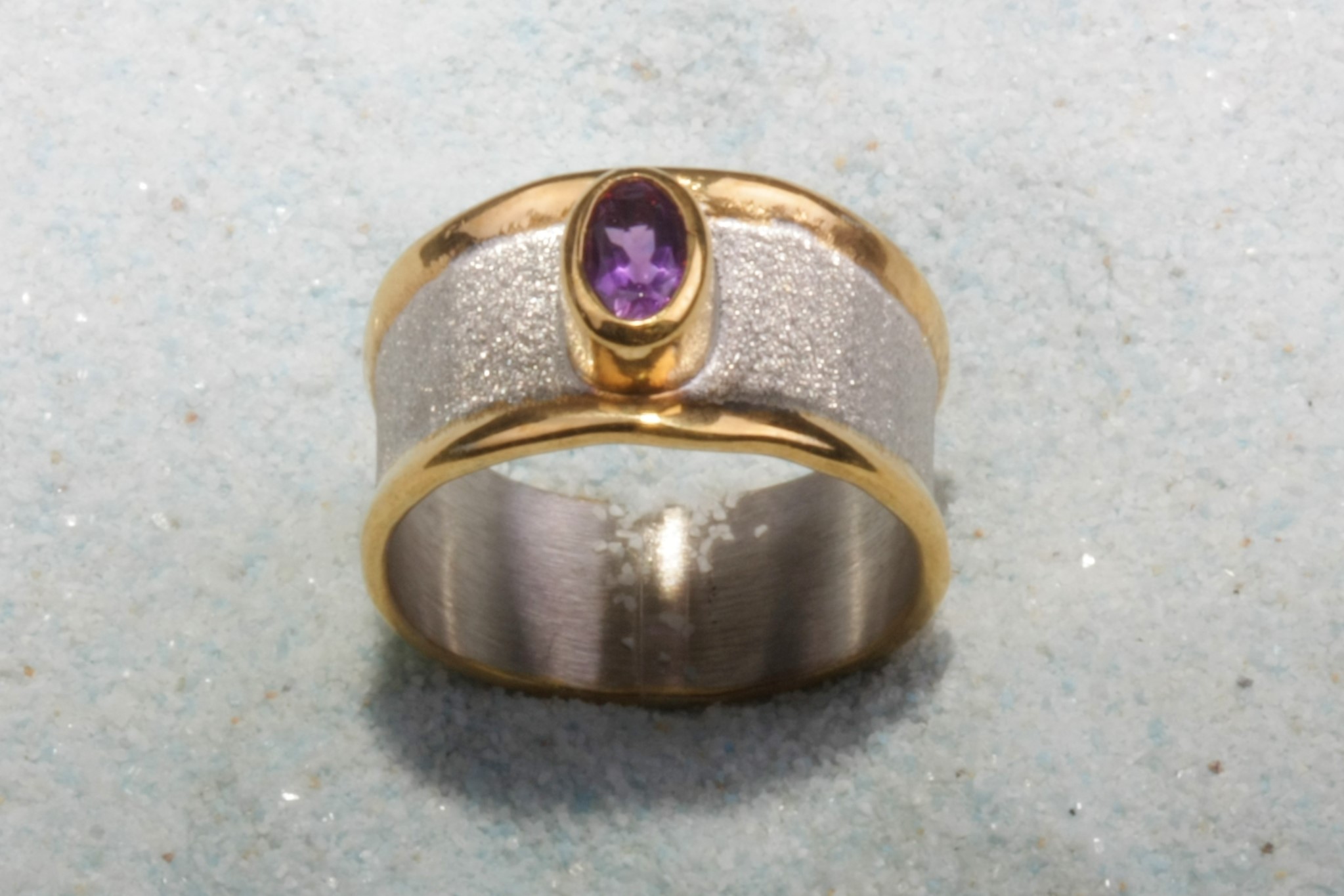 2tone silver ring amythyst