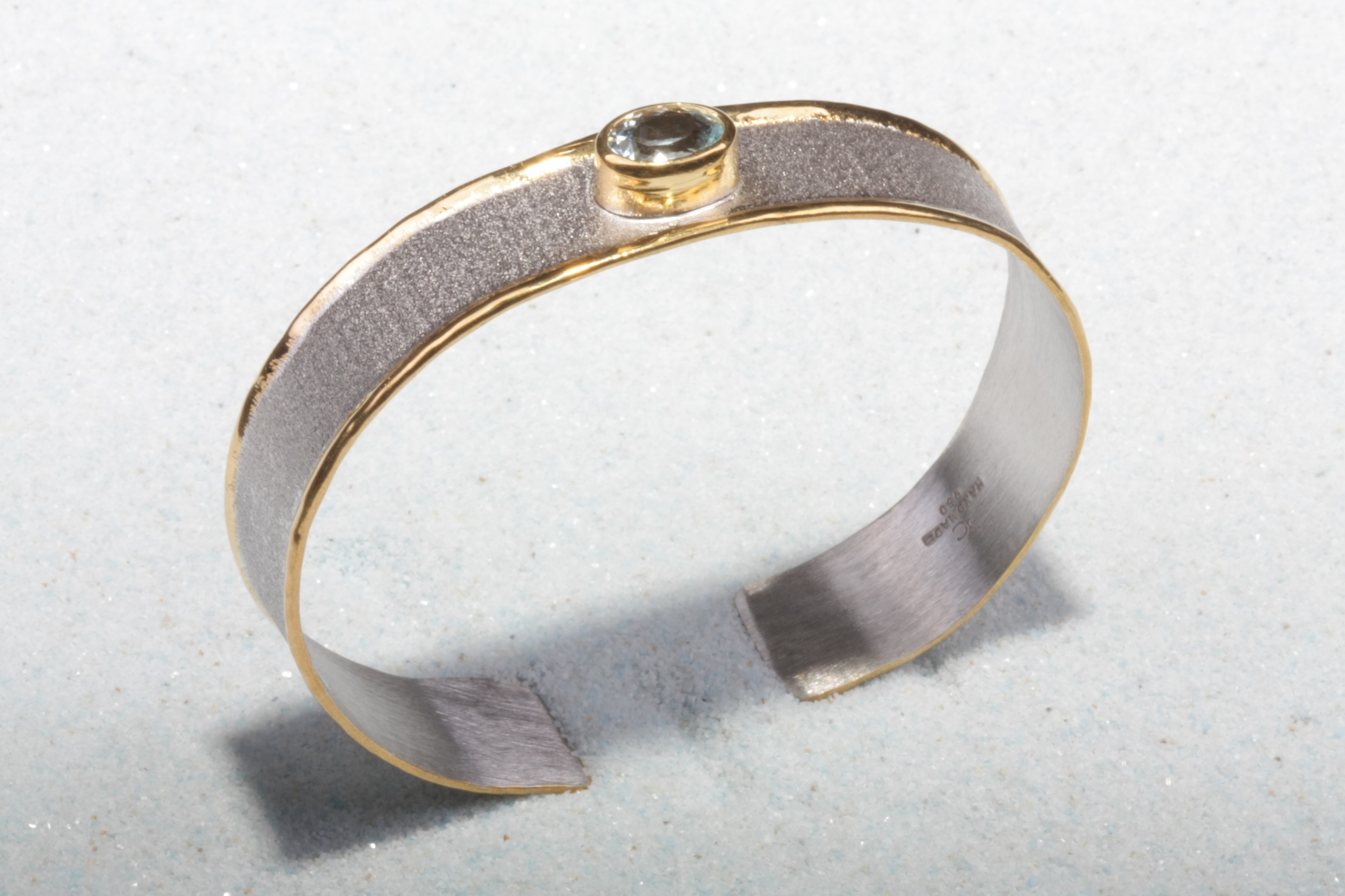 two tone silver bracelet aquamarine