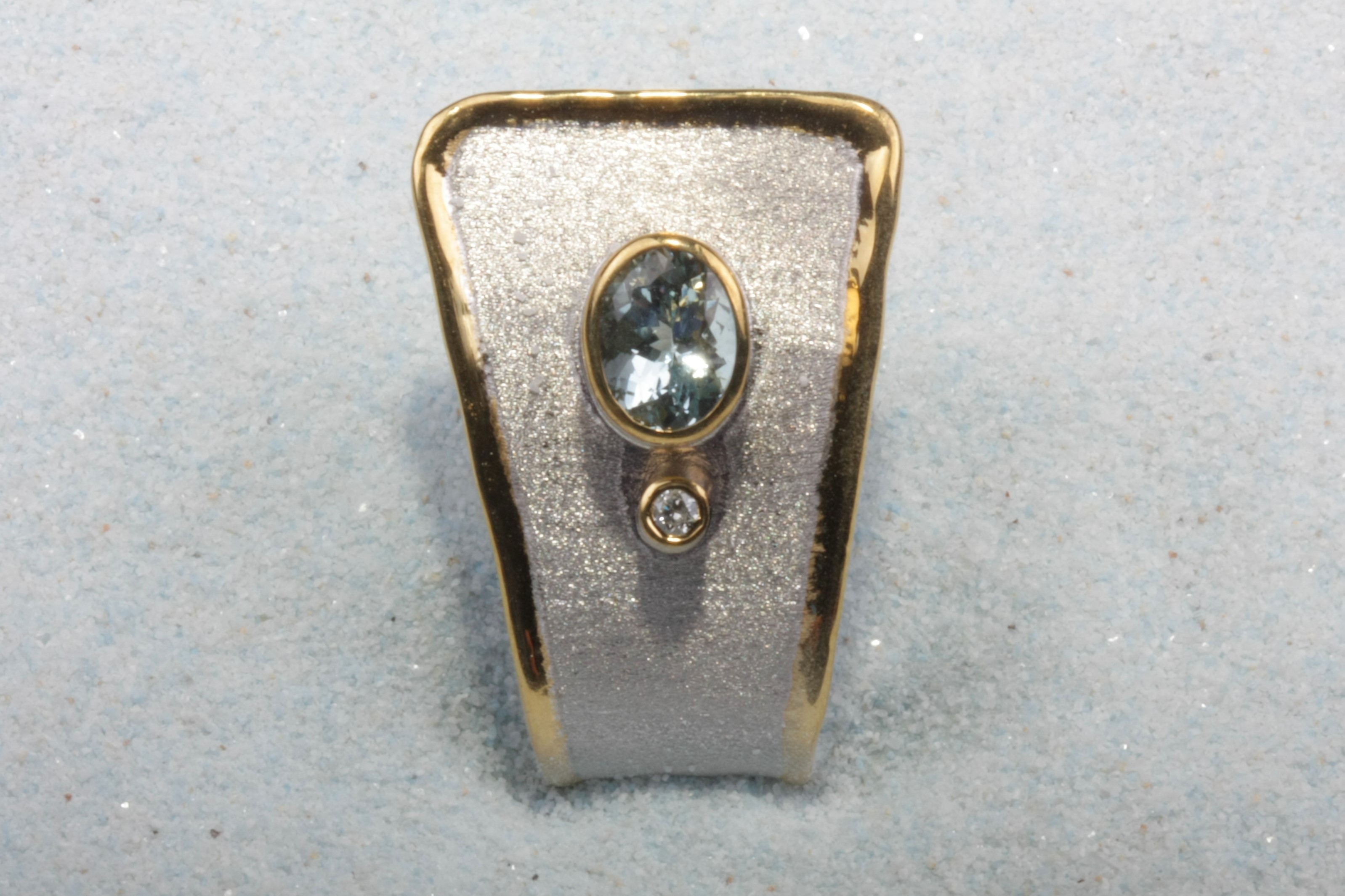 two tone silver pendant aquamarine triangle