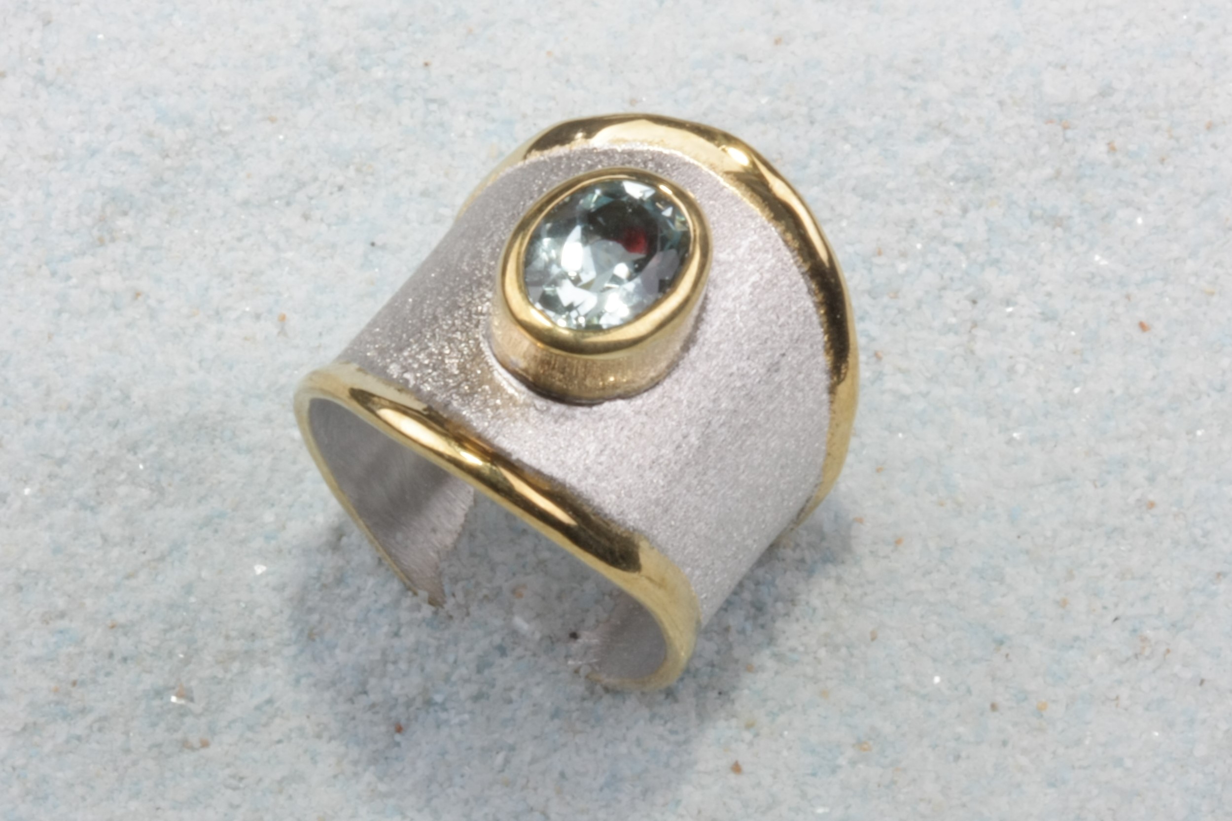 two tone silver ring aquamarine wide