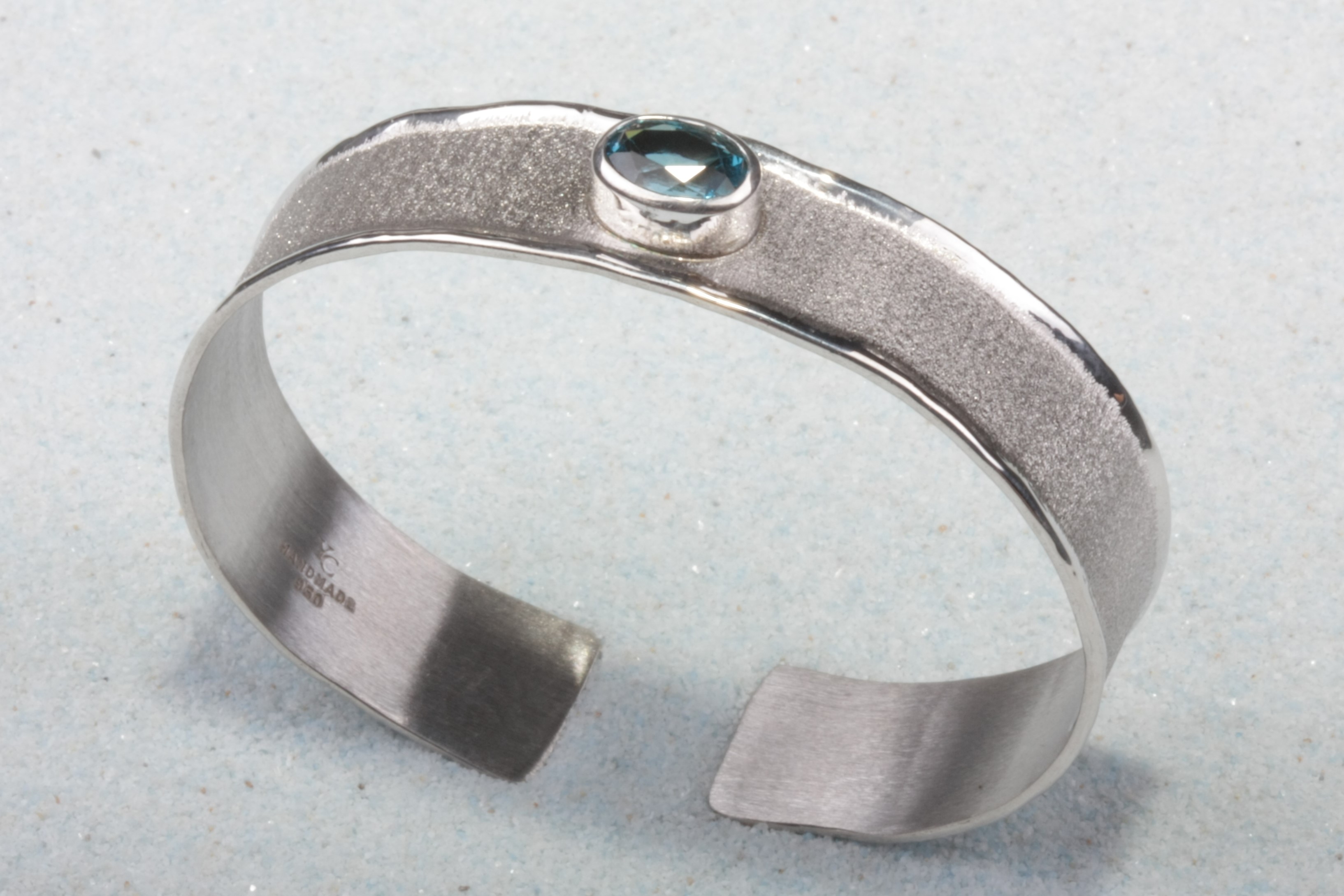 two tone thin silver bracelet blue tourmaline