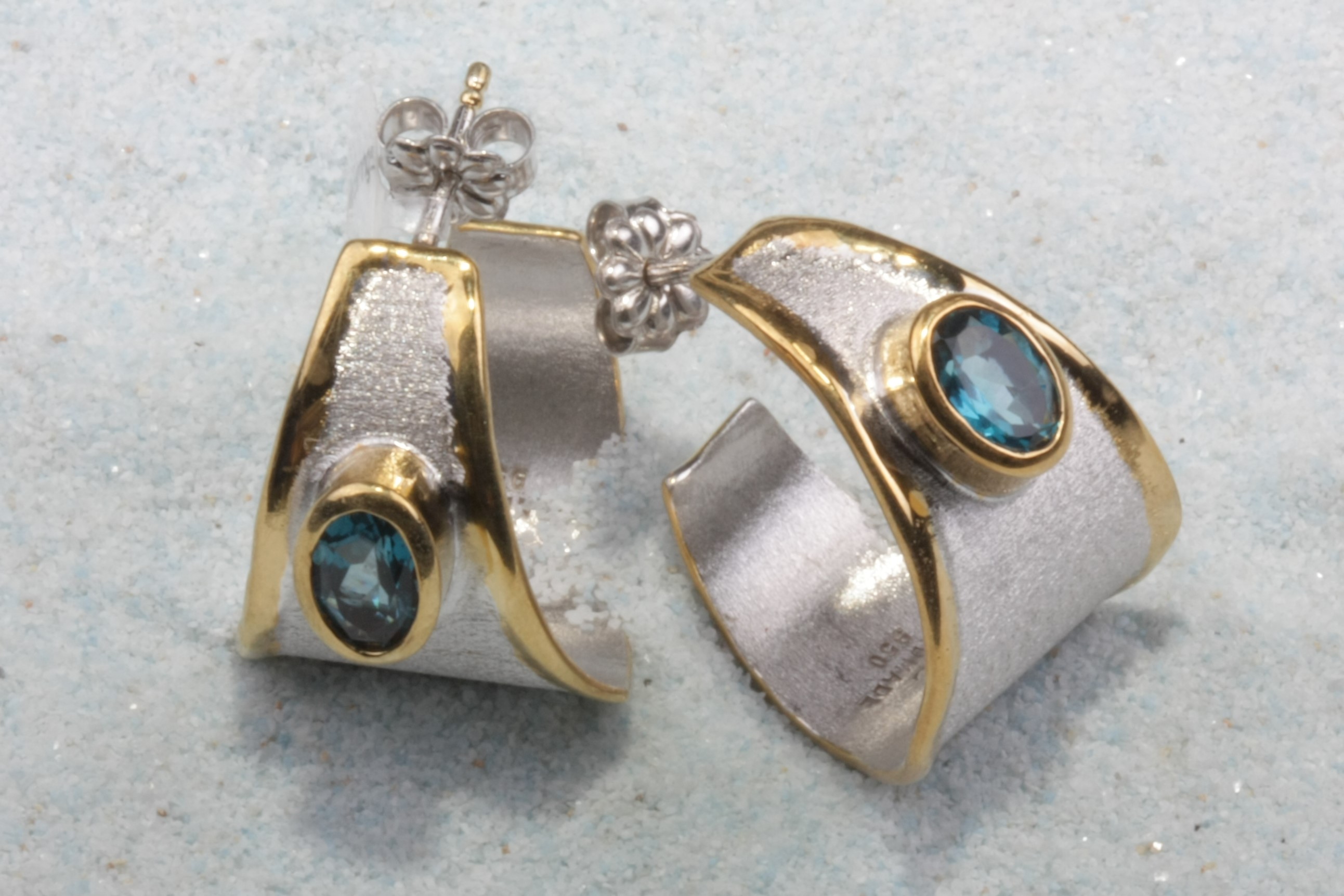 2tone silver earrings blue tourmaline loop mg