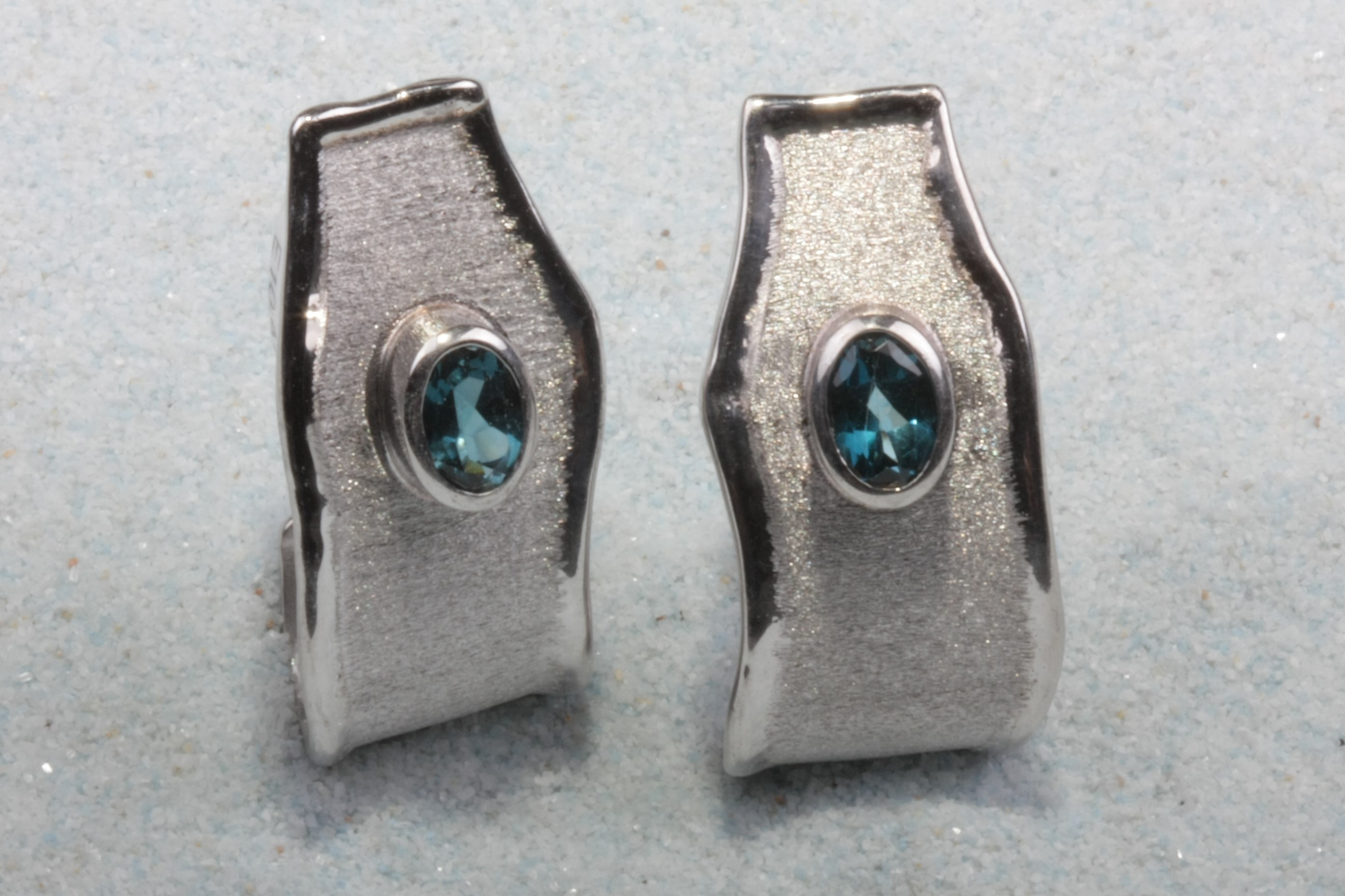 silver earrings blue tourmaline rectangle