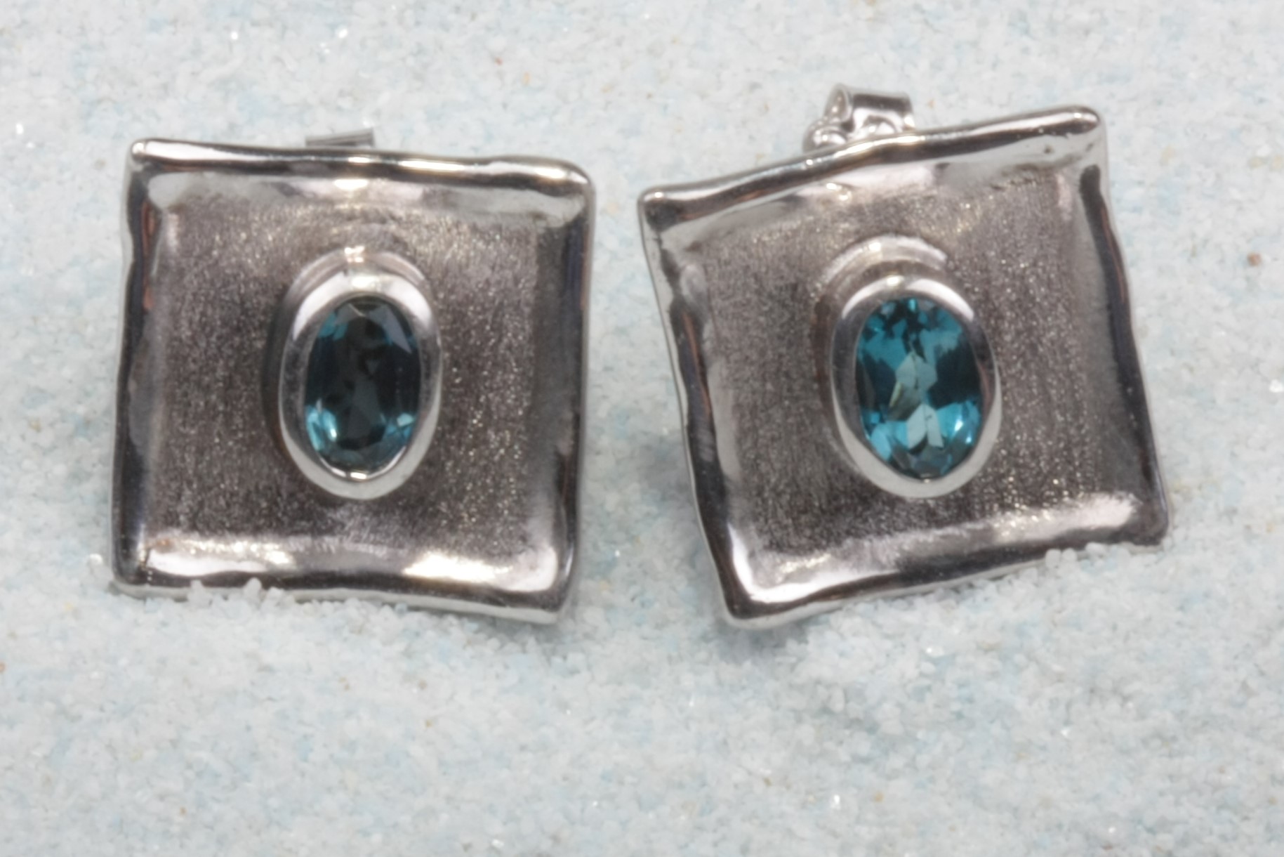 silver earrings blue tourmaline square