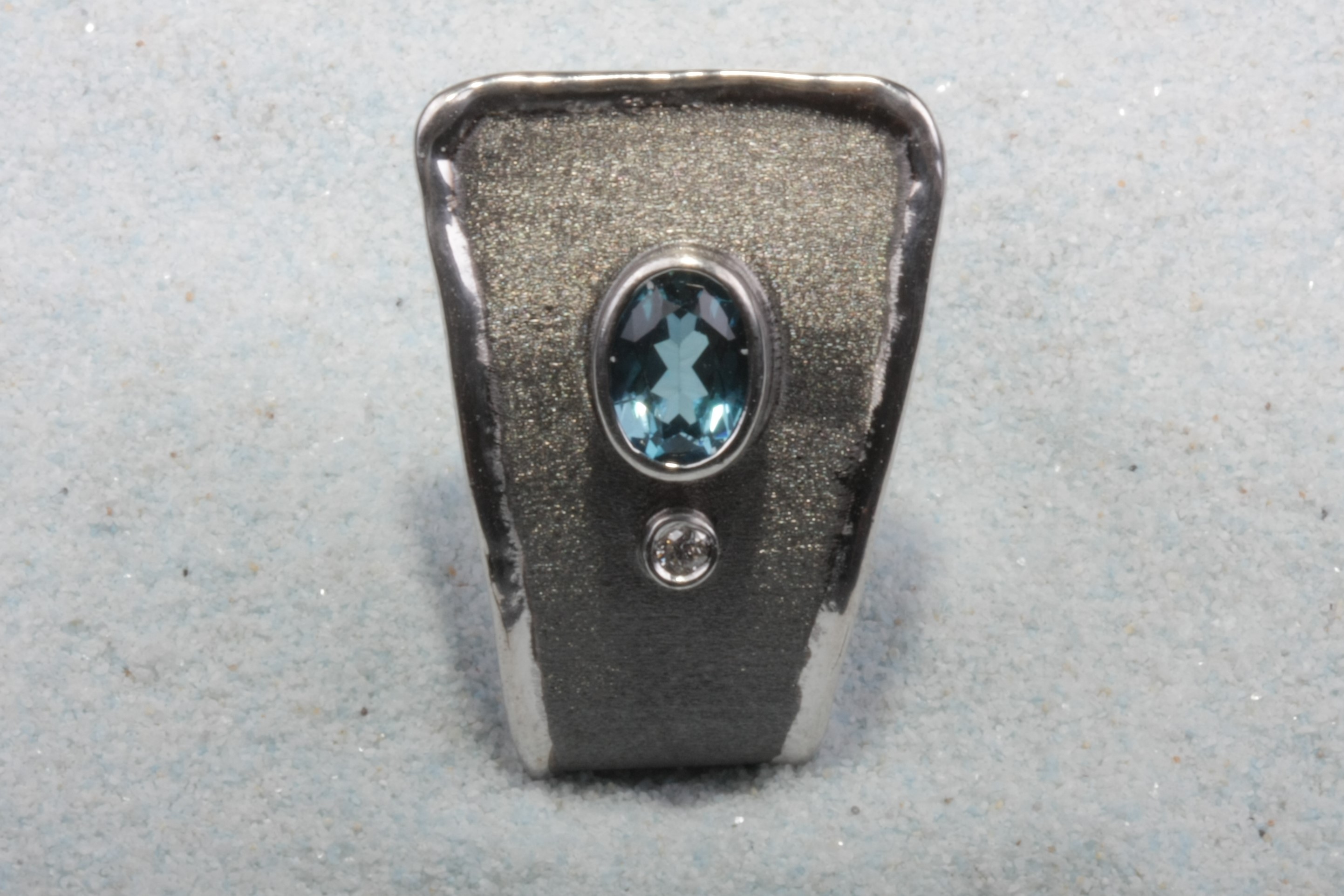 silver earrings blue tourmaline upside triangle