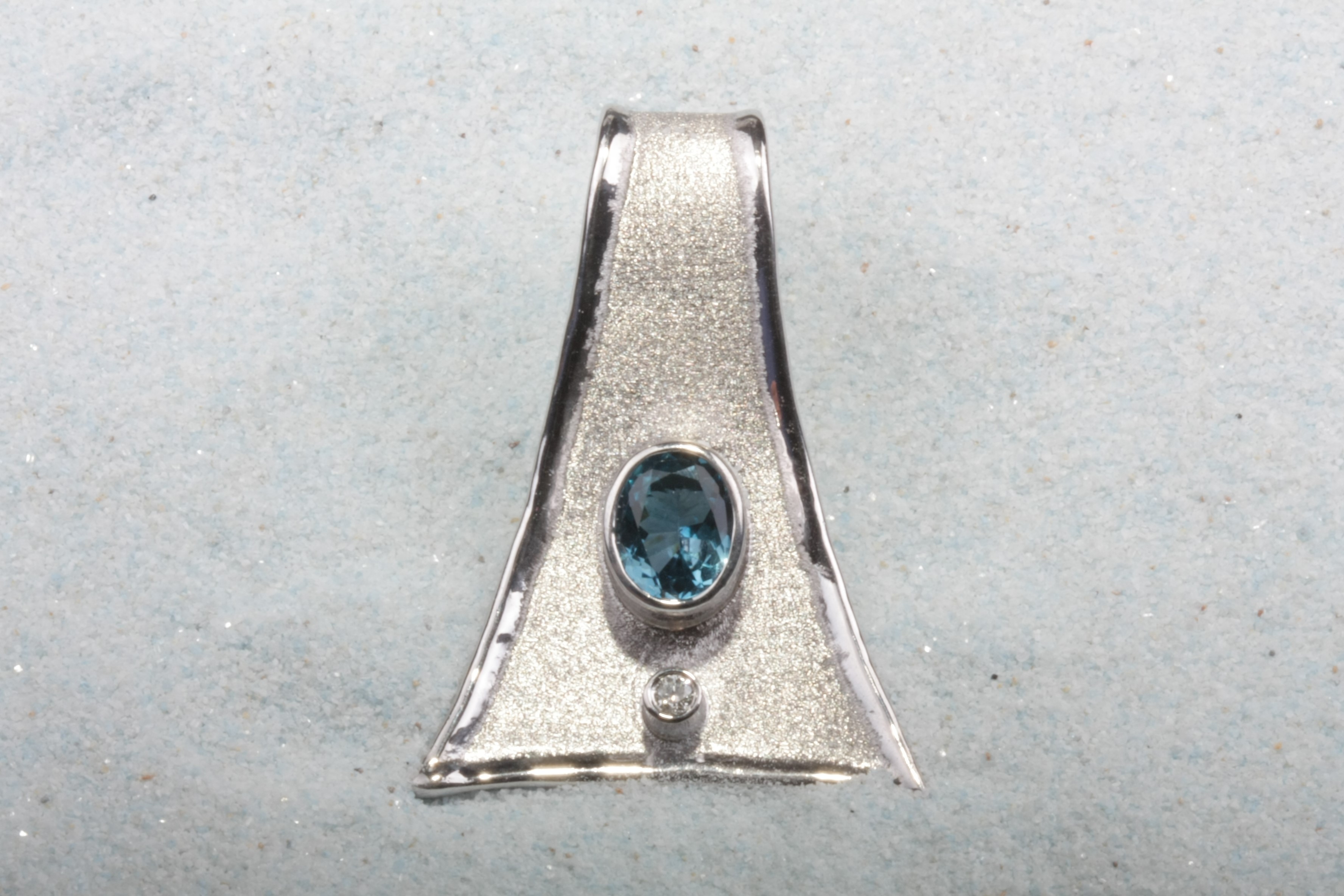 silver pendant blue tourmaline triangle