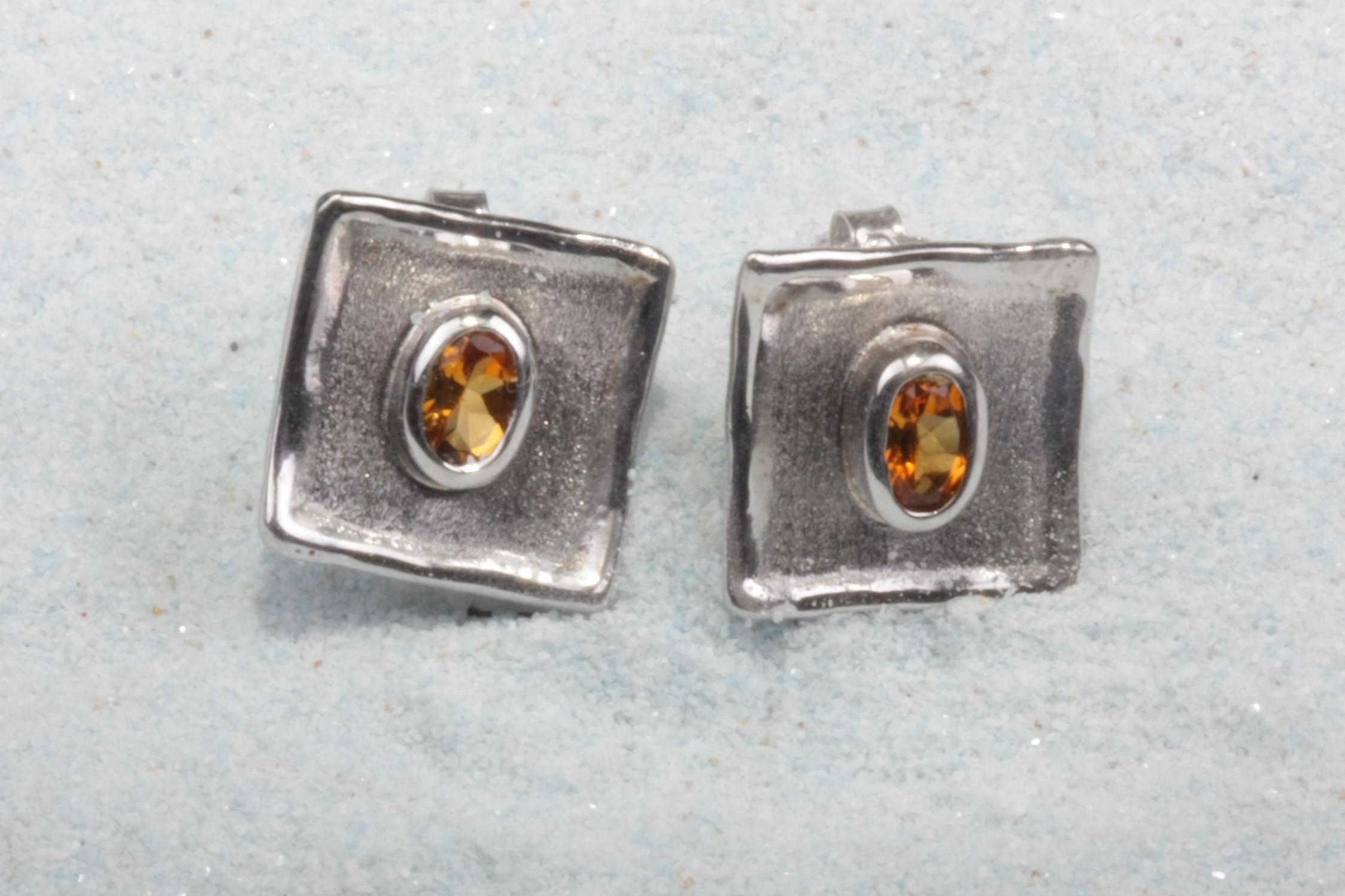 silver earrings citrine diamond