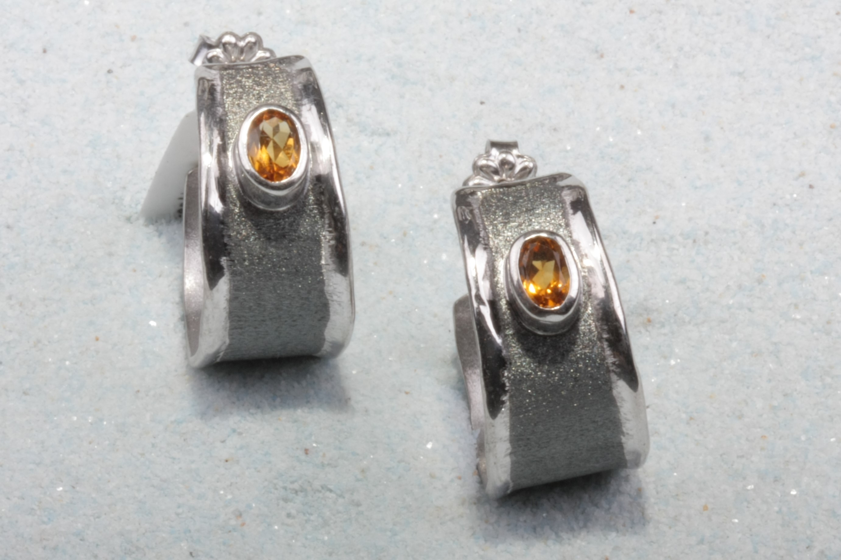 silver earrings citrine loop