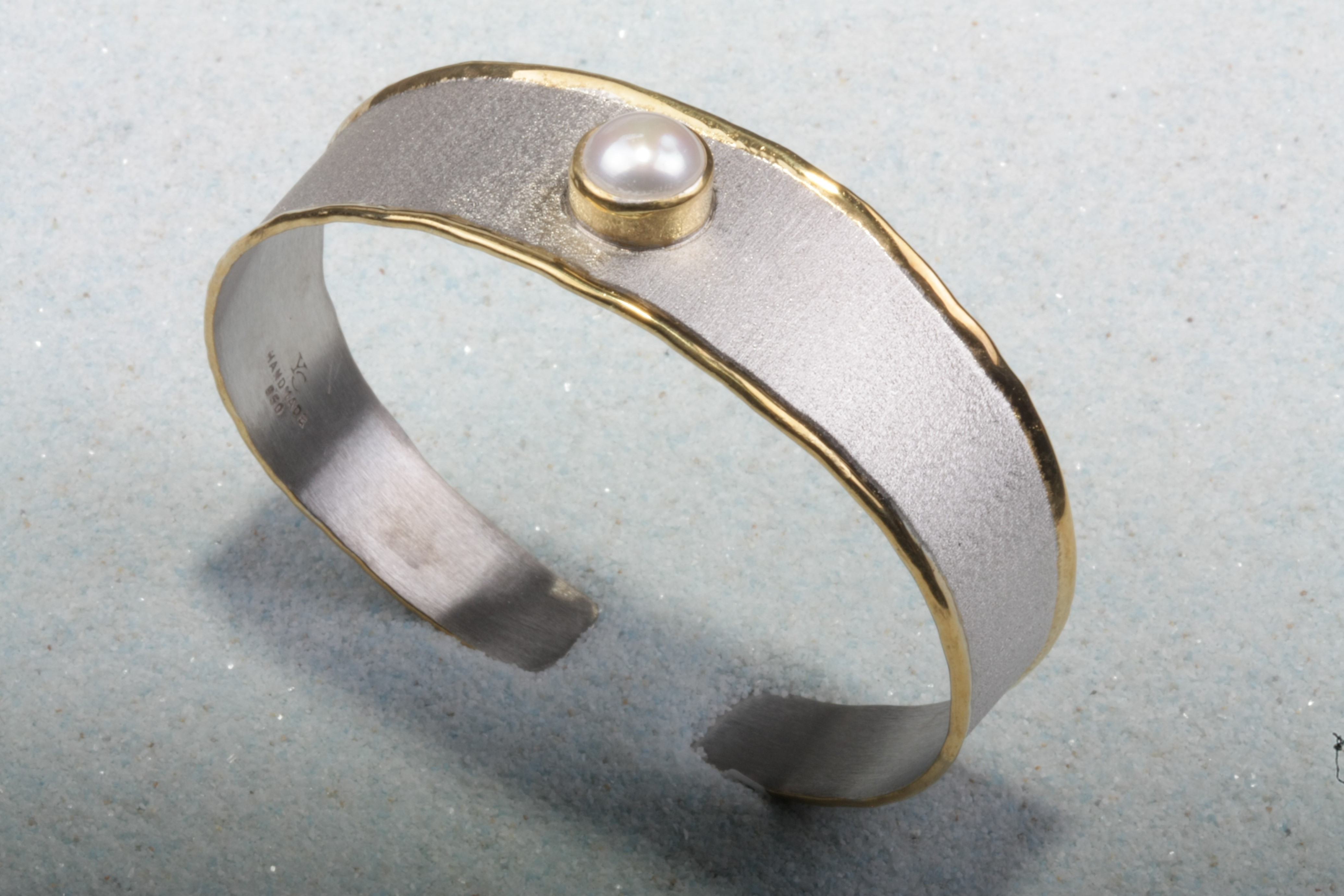 two tone silver bracelet pearl mg