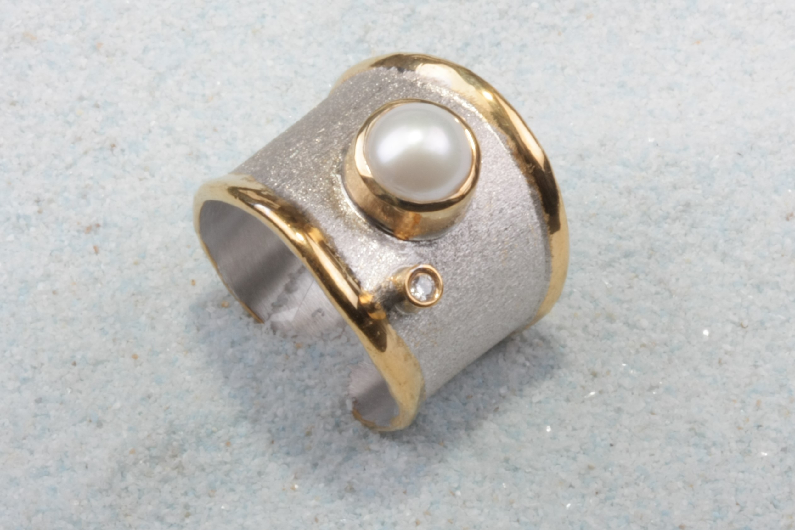 2tone silver ring pearl wide
