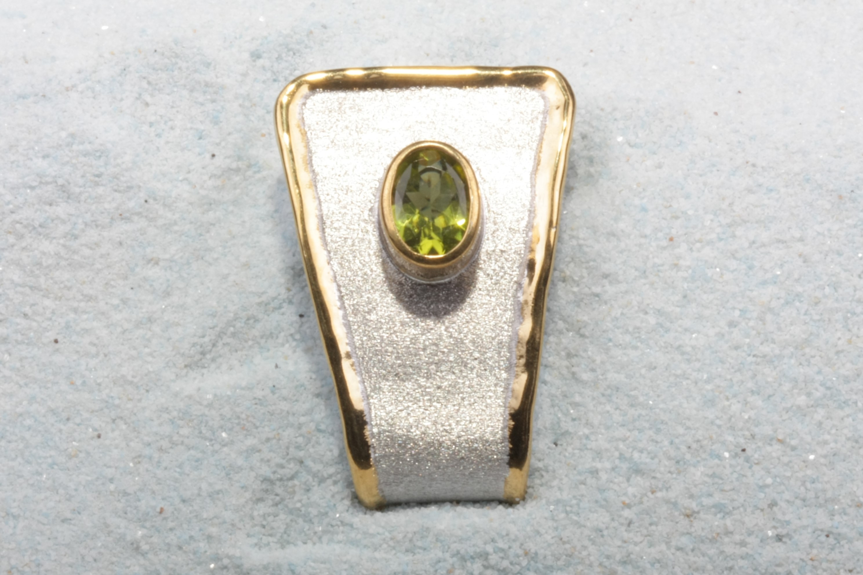 2tone silver pendant peridot triangle